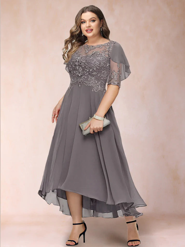 Princess Scoop Half Sleeves Plus Size Mother of the Bride Dresses